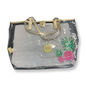 New Viv and Lou Gold and Clear Women's pineapple Beach Tote Bag 13” by 13” by 5”
